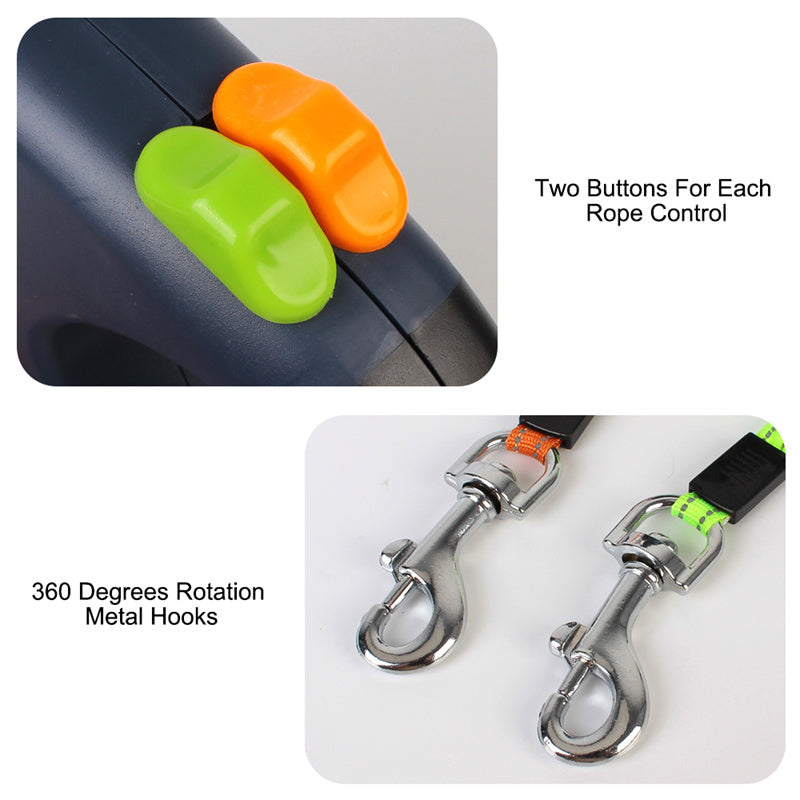 360° Swivel Retractable Leash for Two Dogs